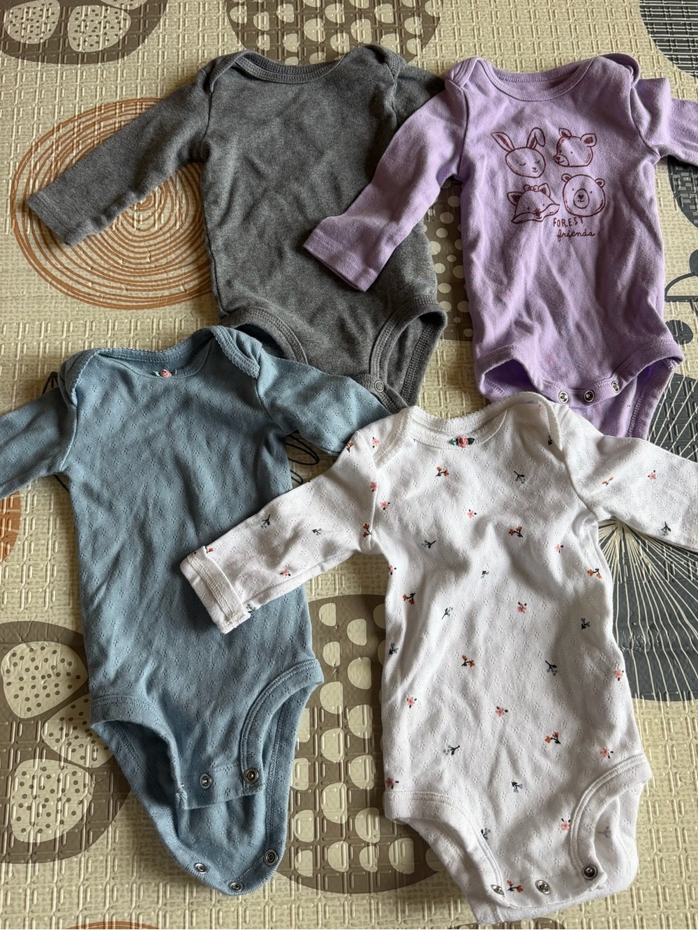 Baby Long-Sleeve One-Piece Bodysuit Pack - Gray, Lavender, Blue, White